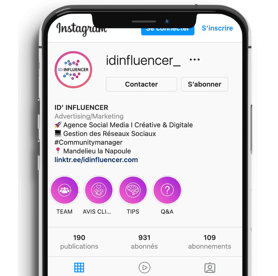 profil instagram du site "idinfluencer" affiché sur un smartphone