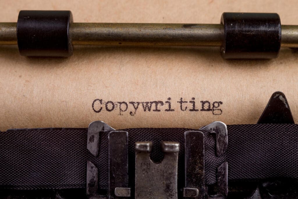 le mot copywriting tapé à la machine à écrire