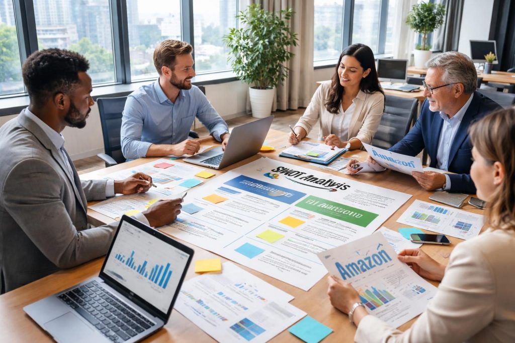 découvrez une analyse swot approfondie d'amazon, dévoilant les forces, faiblesses, opportunités et menaces qui illustrent sa stratégie gagnante sur le marché mondial.